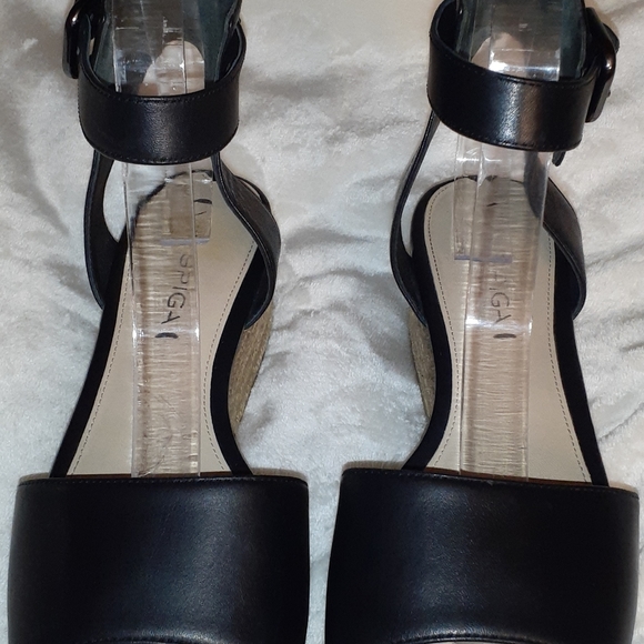 VIA SPIGA BLACK LEATHER WEDGE ESPADRILLE SANDALS - Picture 2 of 4